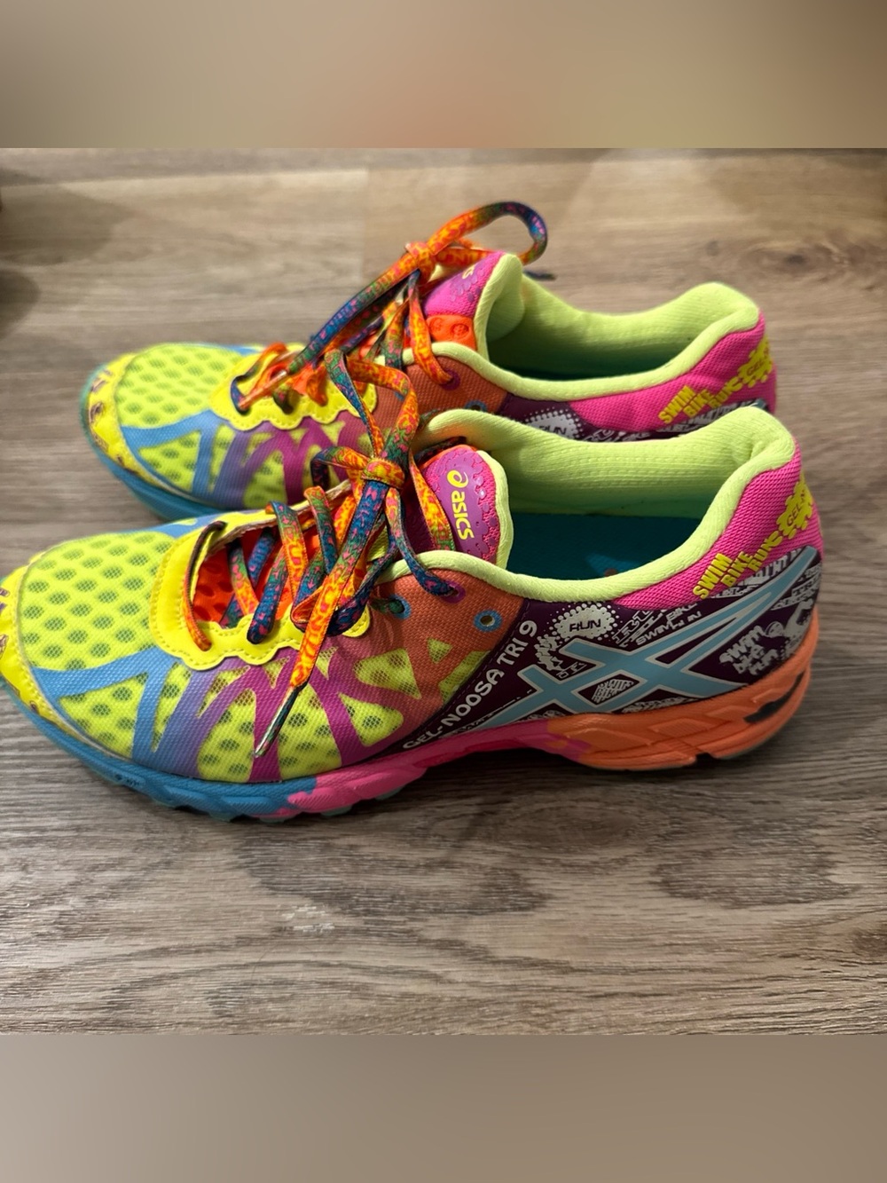 ASICS GEL NOOSA TRI 9 Ladies YELLOW PINK BLUE ORANGE TRIATHLON SHOES 8 T458N - Picture 3 of 12